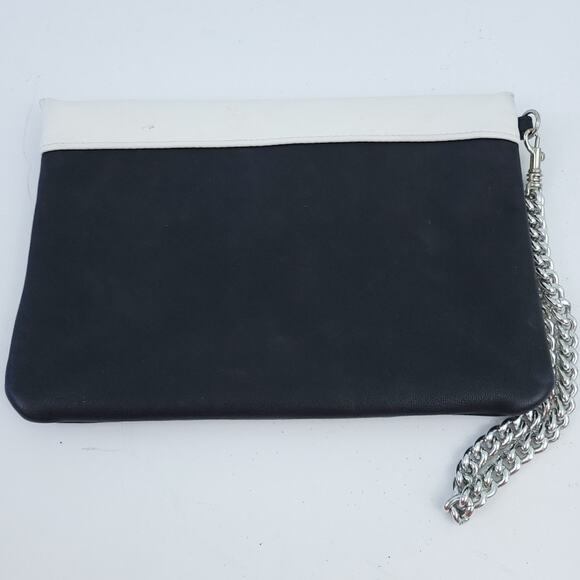 Express Black, White, Silver Envelope Purse Clutch Wristlet 9"L X 6.5"H, Chain - Picture 2 of 6